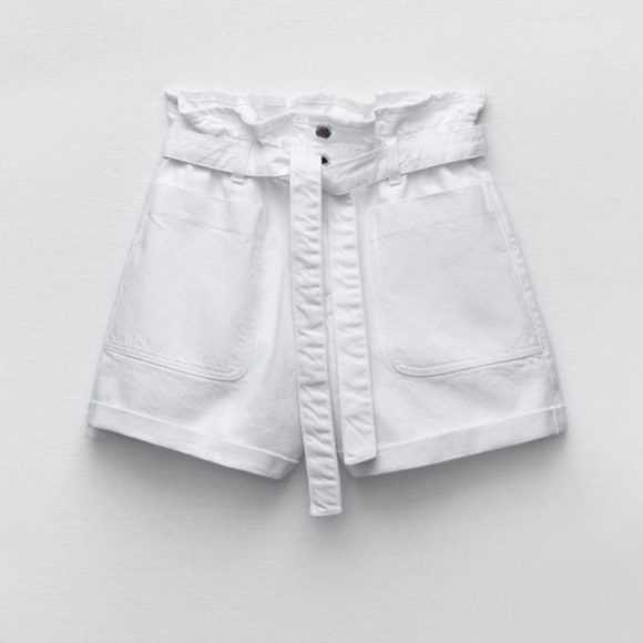 Zara Pants - NWT Zara Paper Bag White Denim Jean Shorts